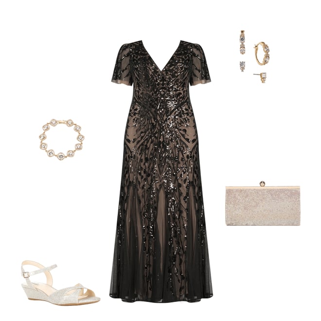 R & M Richards Plus Size Embroidered Sequin Power Mesh Empire Waist Short  Flutter Sleeve Gown | Dillard's