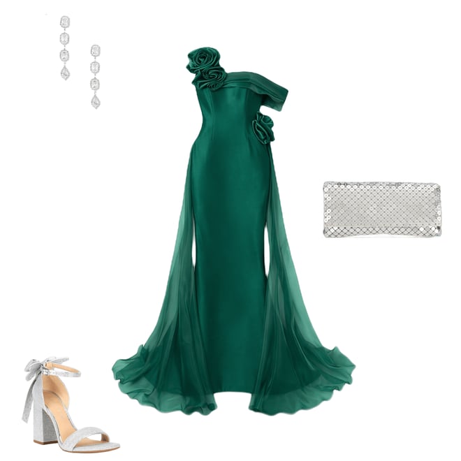 gala midi dress in bright green l'idee Cassie Tie Neck Midi Dress