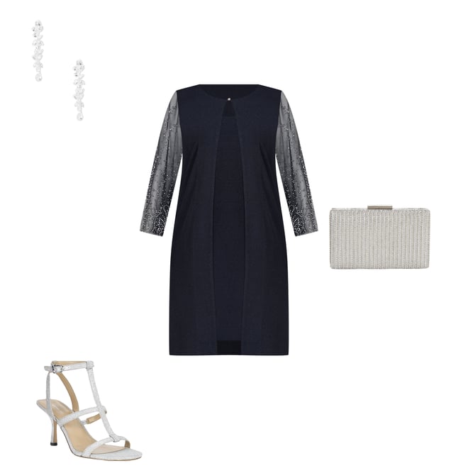 Alex Evenings Plus Size Metallic Knit Illusion Sleeve Jacket Dress