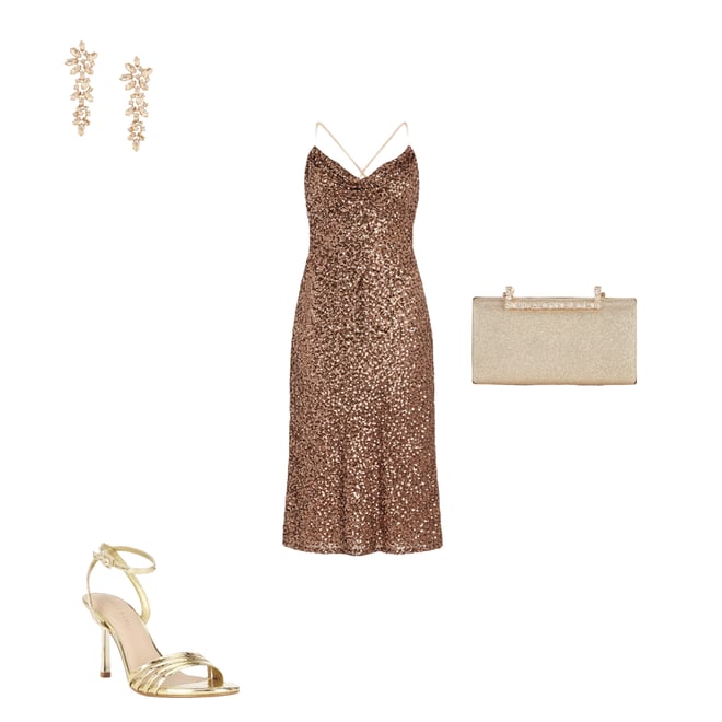 gold wedding dresses online Rose Gold Sequin Halter Short Dress main image 1