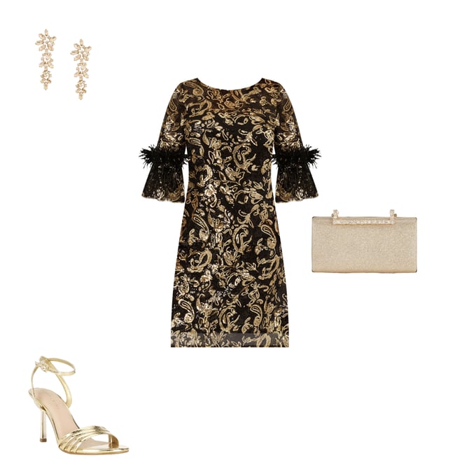Adrianna Papell Plus Size Sequin Embroidered Boat Neck 3/4 Feather Sleeve Sheath  Dress | Dillard's
