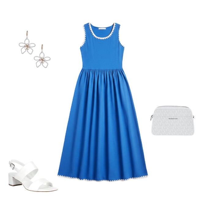 Karen Kane Women's Petite Size Sleeveless Edge Stitch Contrast Midi Dress, MP, MP, Blue, 100% Cotton