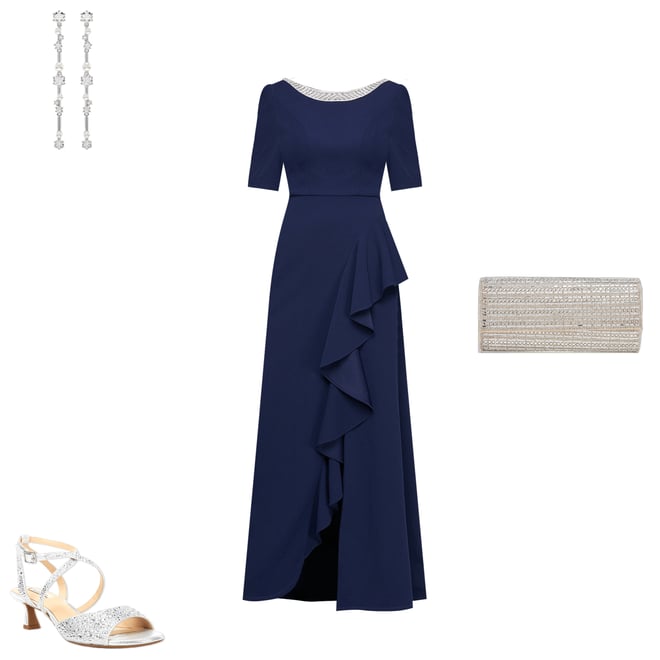Alex Evenings Petite Size Crepe Embellish Boat Neck Short Sleeves Ruffle  Cascade A-Line Gown | Dillard's