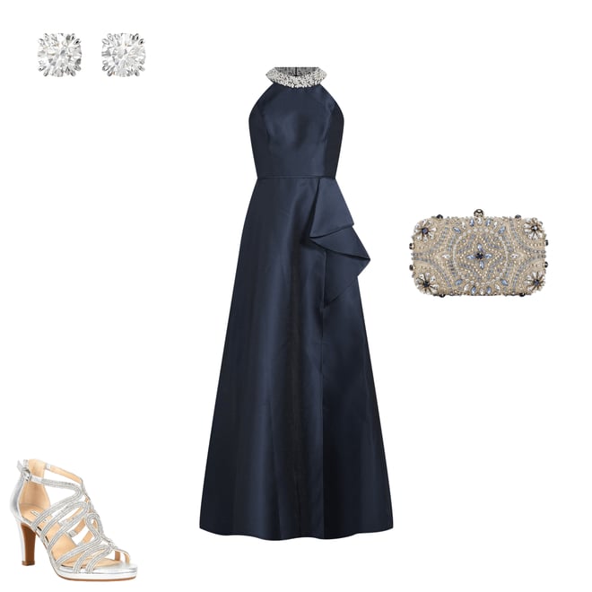 Adrianna Papell Embellished Halter Neck Ruffle Mikado A-Line Gown |  Dillard's