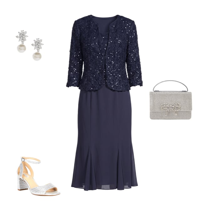 alex evenings midi dress and jacket Alex Evenings Dawn Embroidered Jacket Dress Navy / 16 main image 1