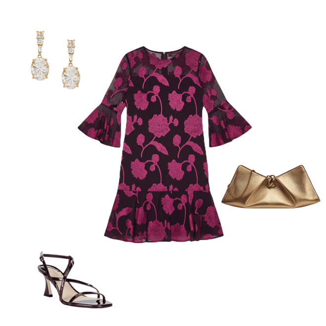 jessica embroidered illusion party dress Jessica Howard Petite Size Floral Embroidered Chiffon Illusion Yoke 3/4  Bell Sleeve A-Line Dress at Hamilton Place in Chattanooga, TN