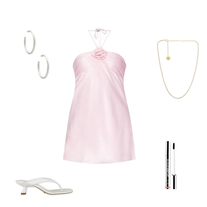 arie mini dress in dusty pink more to come ARIA HALTER RUFFLE MINI DRESS