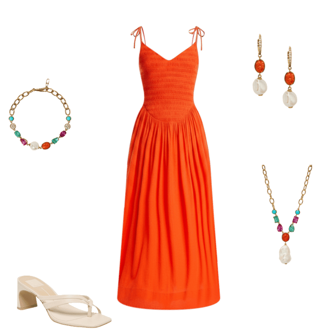 open lace back dress Orange Pleated Maxi Dress with One-Shoulder Design, Slight Cleavage Opening & Flowy Silhouette – Adexa Dress by Easy Clothes – One Size (Fits US 2, 4, main image 1