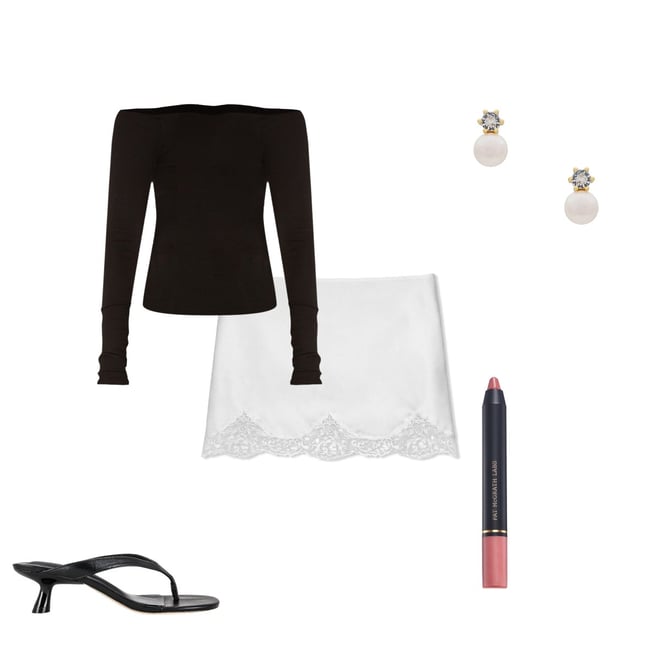 Enza Costa Silk Rib Off the Shoulder Long Sleeve Top in Black