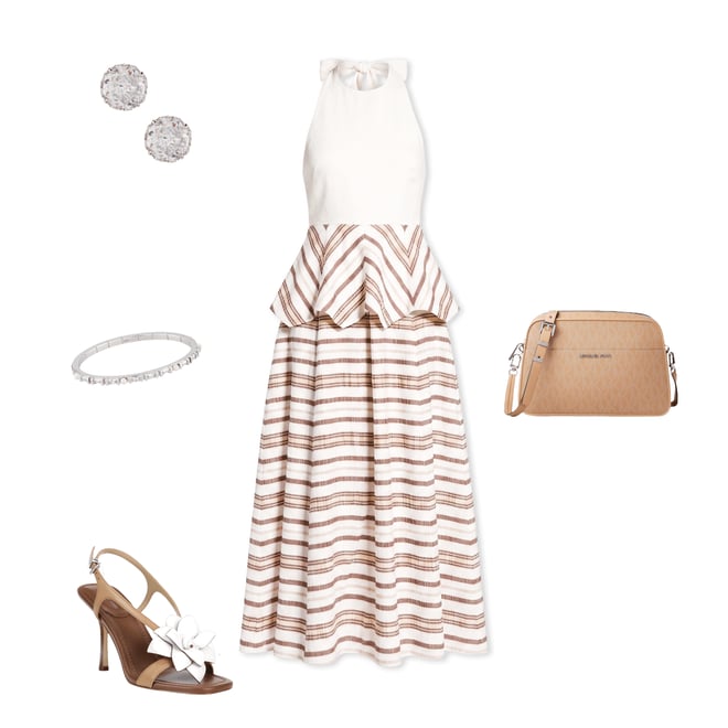 Antonio Melani x Stephanie Covington Elana Linen Blend Stripe Halter Tie  Open Back Peplum A-Line Maxi Dress | Dillard's