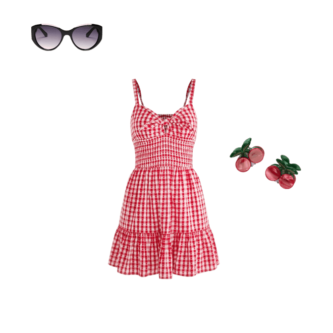 Gingham Hearts V-Neck Fit & Flare Mini Dress