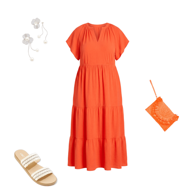 Cato Fashions | Cato Orange Tiered Midi Dress