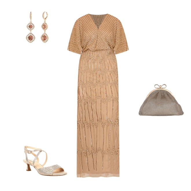 Adrianna Papell Beaded Short Flutter Sleeve V-Neck Blouson Gown | Dillard's