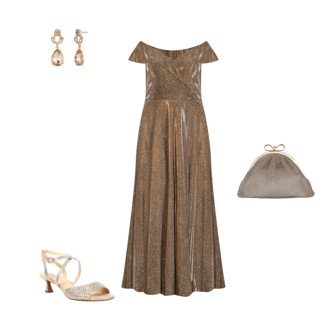 Xscape Plus Size Metallic Glitter Sleeveless Off-the-Shoulder