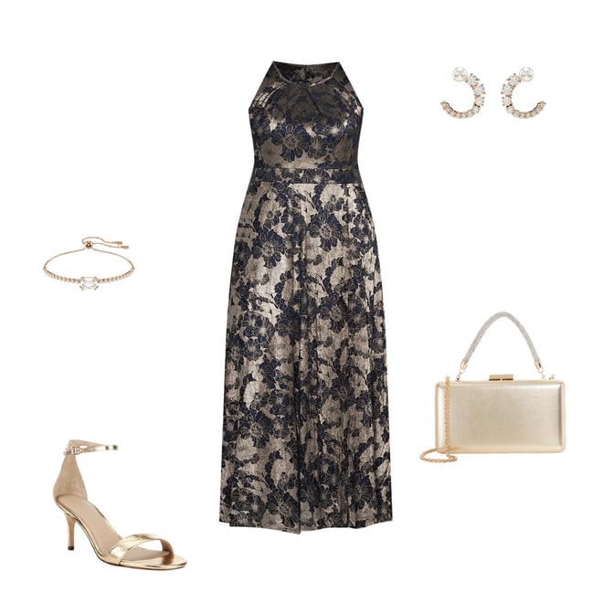 Betsy & Adam Plus Size Metallic Crinkle Sleeveless Halter Neck Foil Floral  Print A-Line Gown | Dillard's