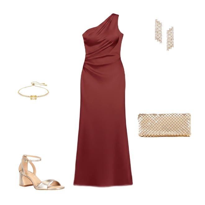 Betsy & Adam Petite Size One Shoulder Satin Long Dress