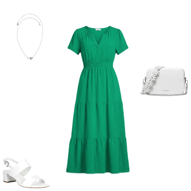Leslie Fay Airwash Spilt V-Neck Short Sleeve Tiered Skirt Maxi