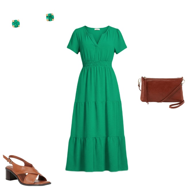 Leslie Fay Airwash Spilt V-Neck Short Sleeve Tiered Skirt Maxi