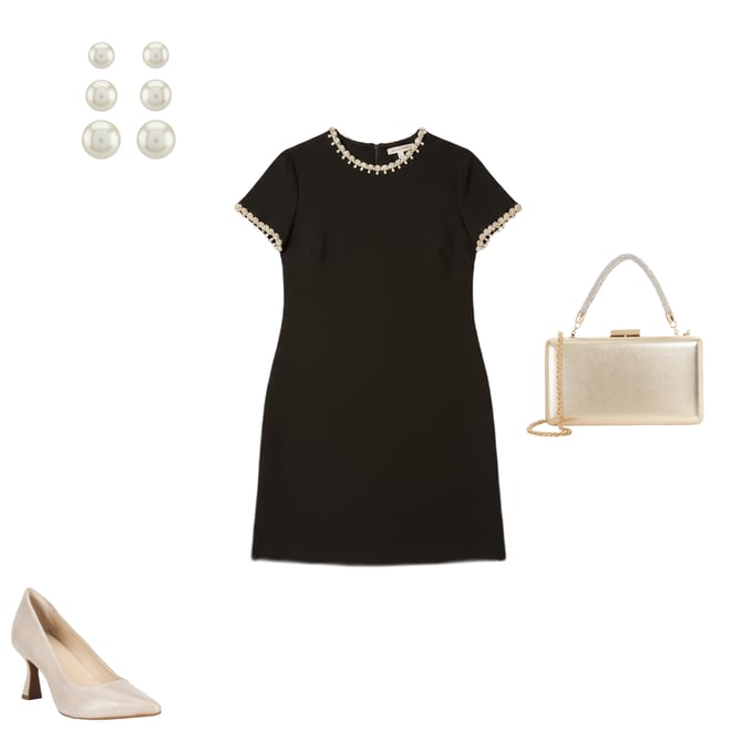 Adrianna Papell Crepe Crew Neck Pearl Short Sleeve Mini Dress | Dillard's