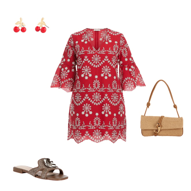 Karen Kane Plus Size Embroidered Cotton Eyelet V-Neck 3/4 Sleeve Shift Dress  | Dillard's