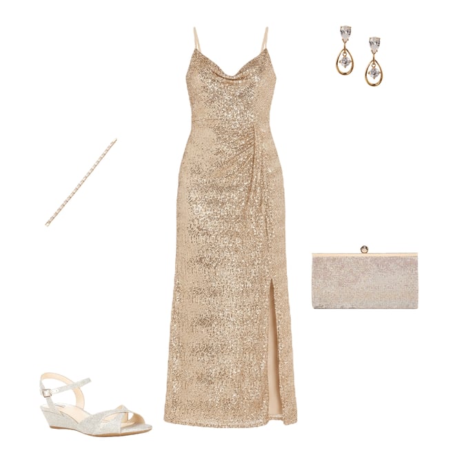 Sequin Formal Long Prom Dress R&M Richards 3975 - Gold / 18