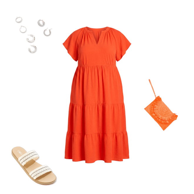 Cato Fashions | Cato Plus Size Orange Tiered Midi Dress