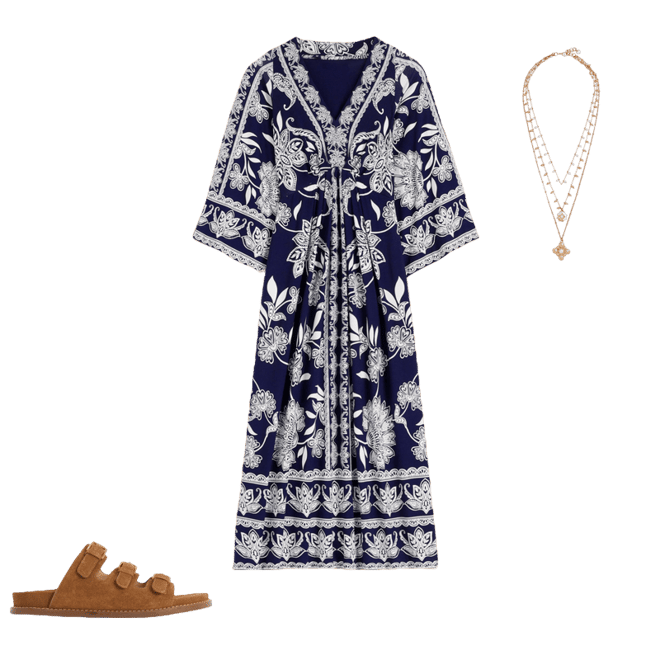 Nell Kimono Midi Jersey Dress-Navy, Elegant Blossom | Boden USA