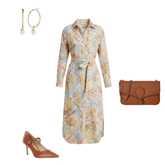 Lauren Ralph Lauren Woven Printed Point Collar Long Sleeve Shirt Dress