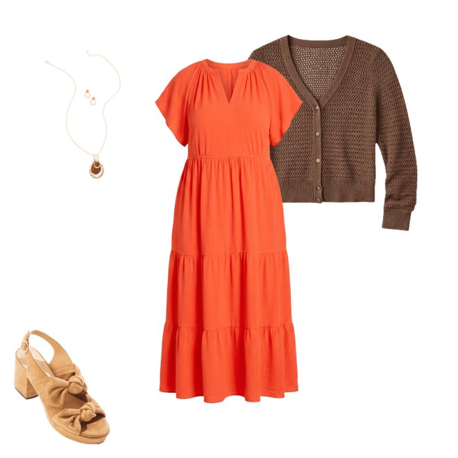 Cato Fashions | Cato Orange Tiered Midi Dress