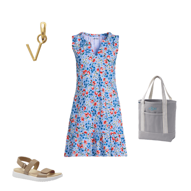 lands end cotton jersey notch neck dress Lands' End Women's Sleeveless Cotton Jersey Notch Neck Flounce Dress :  Target