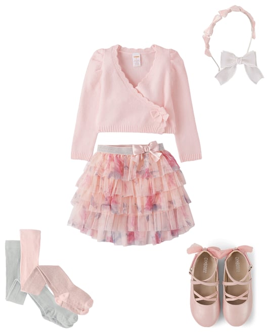 1st bundle featuring 4 items which compliment Girls Floral Tiered Mesh Tutu Skirt