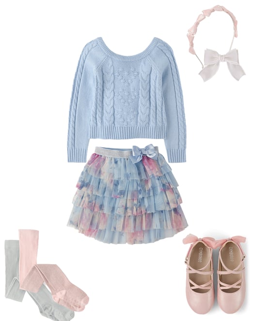 1st bundle featuring 4 items which compliment Girls Bow Back Cable Knit Sweater