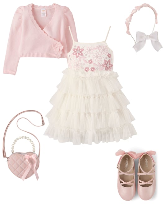 3rd bundle featuring 4 items which compliment Girls Embroidered Sequin Ruffle Tiered Dress