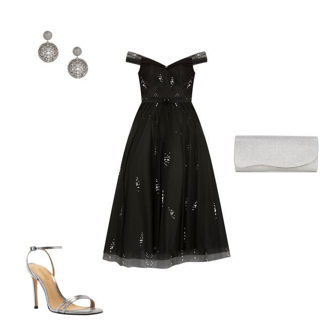 mac duggal black dress sale Black Feathered Strapless Tulle Fit and Flare Dress main image 1