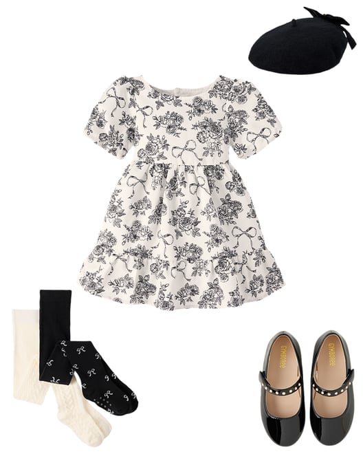 3rd bundle featuring 3 items which compliment Girls Floral Heart Cut Out Satin Ruffle Dress