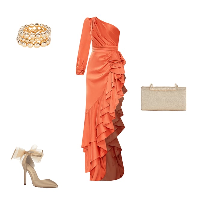 Mac Duggal Ruffle Asymmetrical Hemline Cut Out Side One