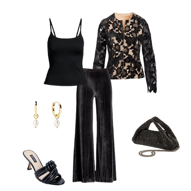 Floral Velvet Collarless Lady Jacket Black