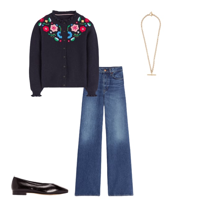トップス ENFOLD FRILL-BOTTOM CARDIGAN Embroidered Frill Cardigan-Navy | Boden USA
