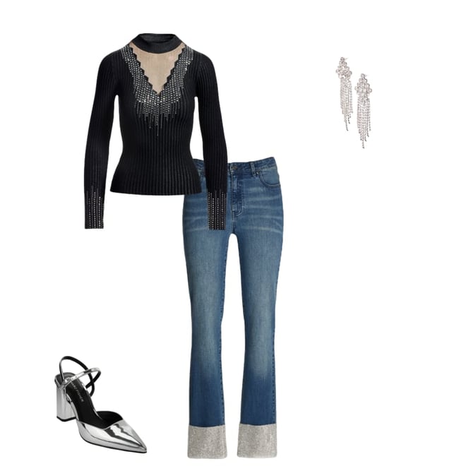 Rhinestone Embellished Mesh Illusion Sweater Proper Black