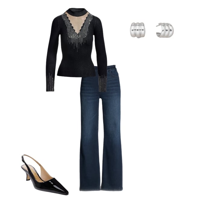 Rhinestone Embellished Mesh Illusion Sweater Proper Black
