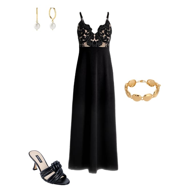 Floral Velvet Bodice A-Line Maxi Dress Black