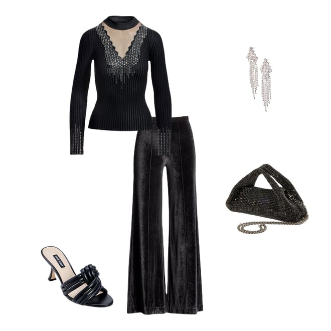 Rhinestone Embellished Mesh Illusion Sweater Proper Black
