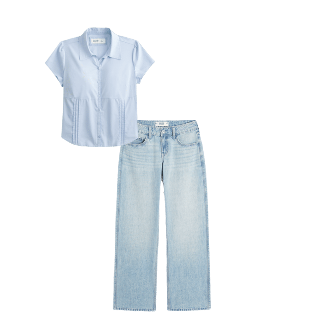 Short-Sleeve Stretch Poplin Button-Through Shirt