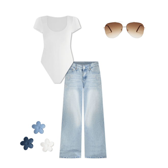 Low-Rise Baggy Wide Leg Hibiscus Jean