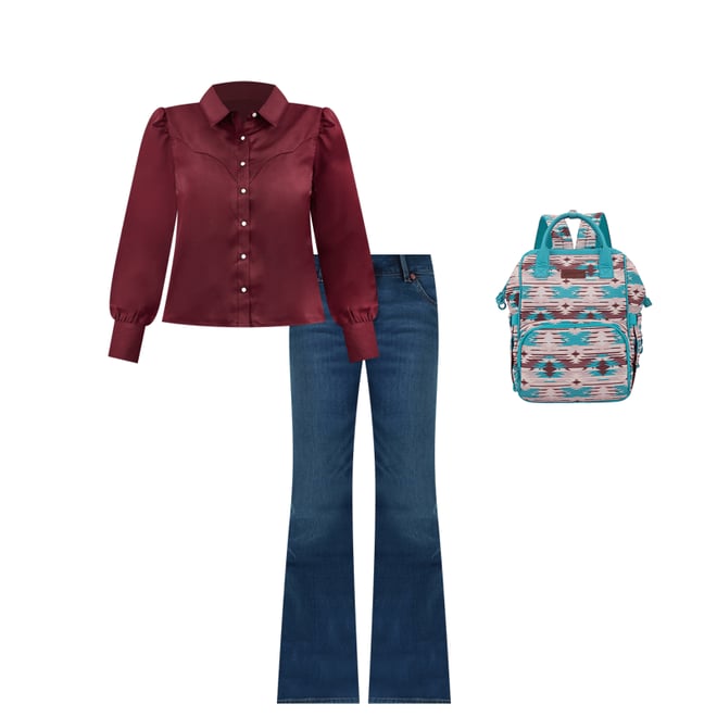 Women's Satin Rodeo Blouse in Port