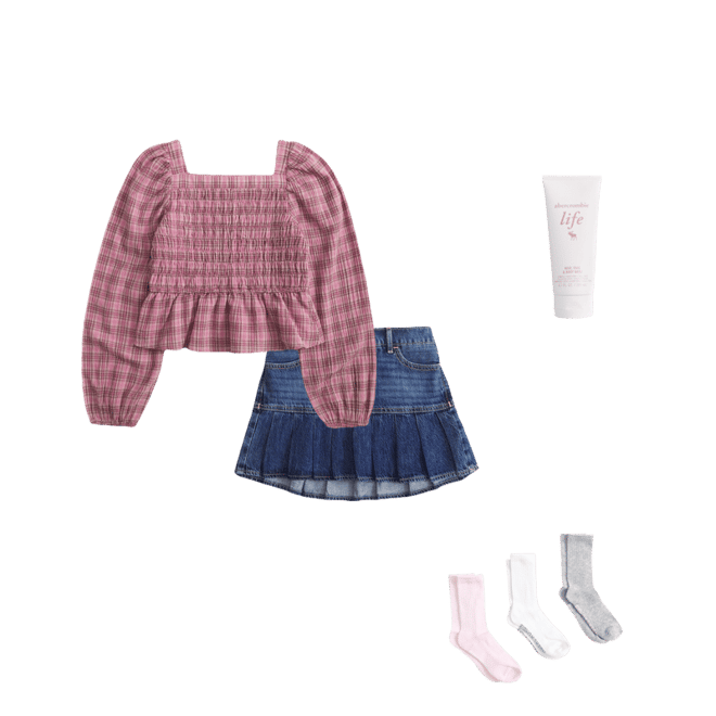 denim drop-waist pleated skort