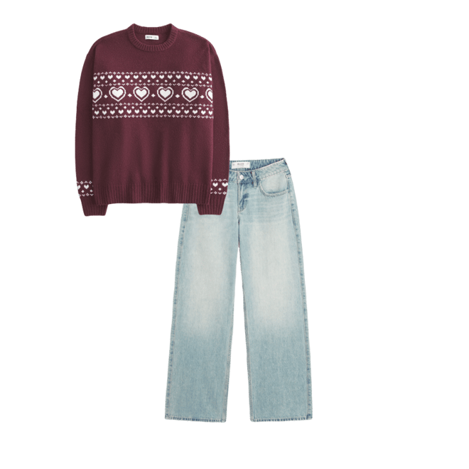 Oversized Heart Pattern Crew Sweater