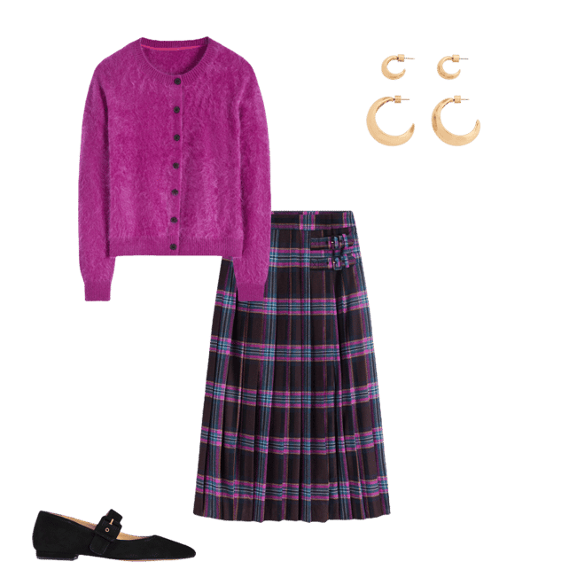 Josephine Wool Kilt Skirt-Brown, Teal & Pink Check | Boden USA