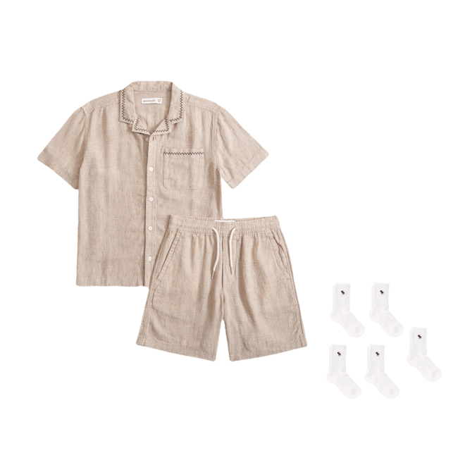 a&f linen-blend short-sleeve shirt & shorts set