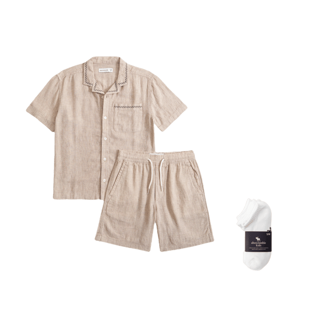 a&f linen-blend short-sleeve shirt & shorts set